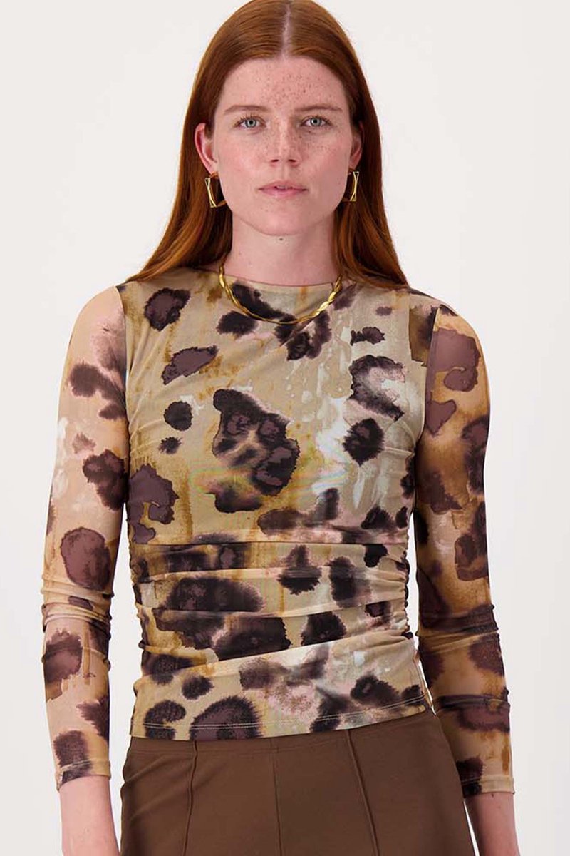 Zusss Mesh Top Met Vlekken Print Beige