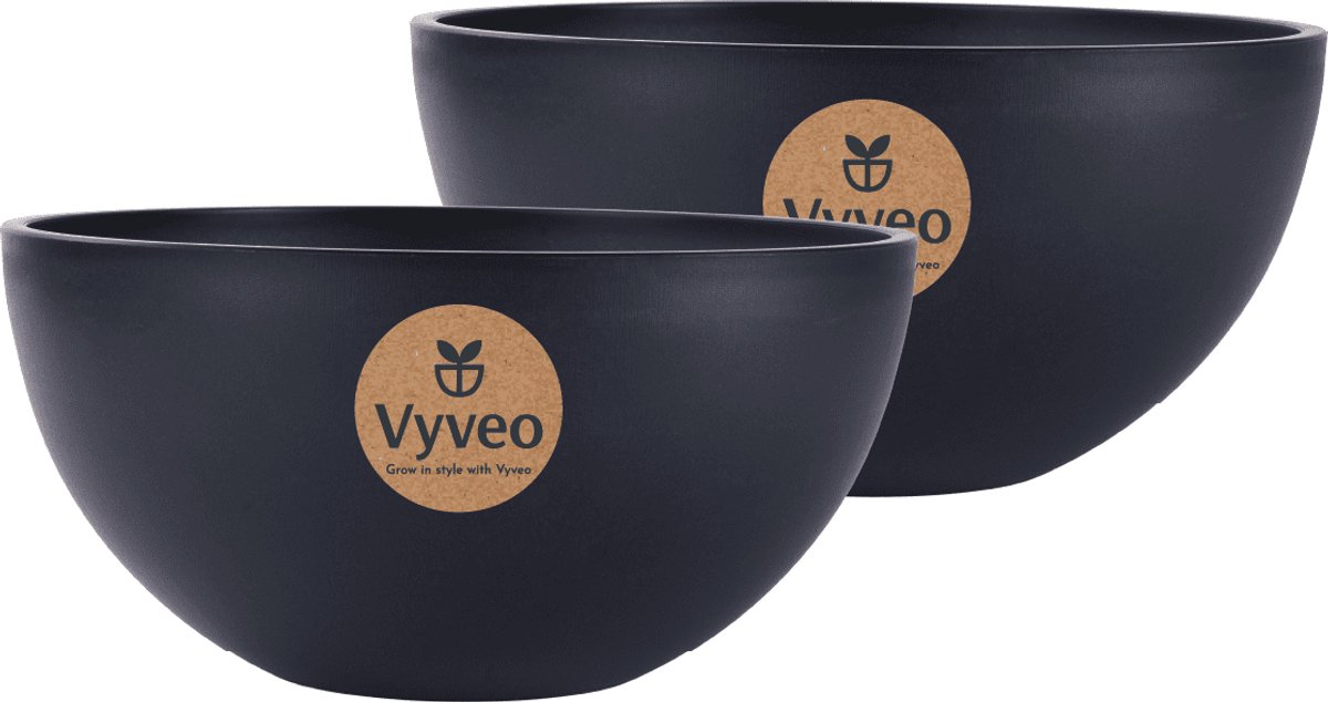 Vyveo - Bloempot Bolla - Set van 2 - 30x15 - Zwart - Bloempot voor binnen en buiten - Lichtgewicht - Breukbestendig - Vorstbestendig - UV-bestendig