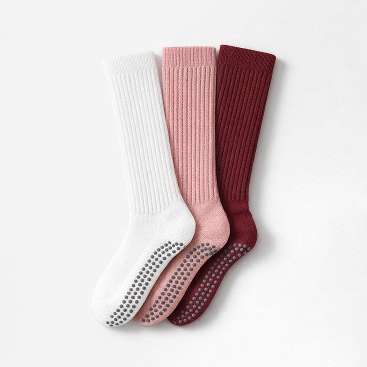 Yoga & Pilates Sokken Dames (3-pack) - Sportsokken – Antislip – Katoen – Wit/Roze/Bordeaux – EU 36-40