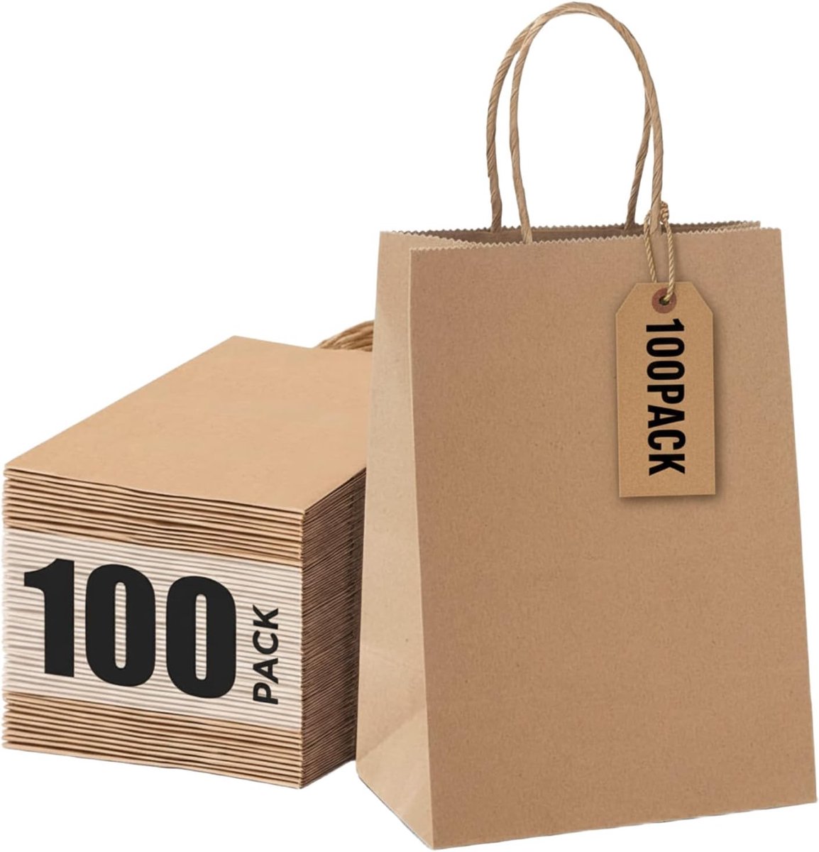 Imperatoris - Geschenktas - Bruin - Cadeauverpakking - Cadeaupapier - Cadeautasjes - Papieren Tassen - Gift Bag - Met Handvat - Kraft Tas - 15 x 8 x 21 cm - 100 Stuks