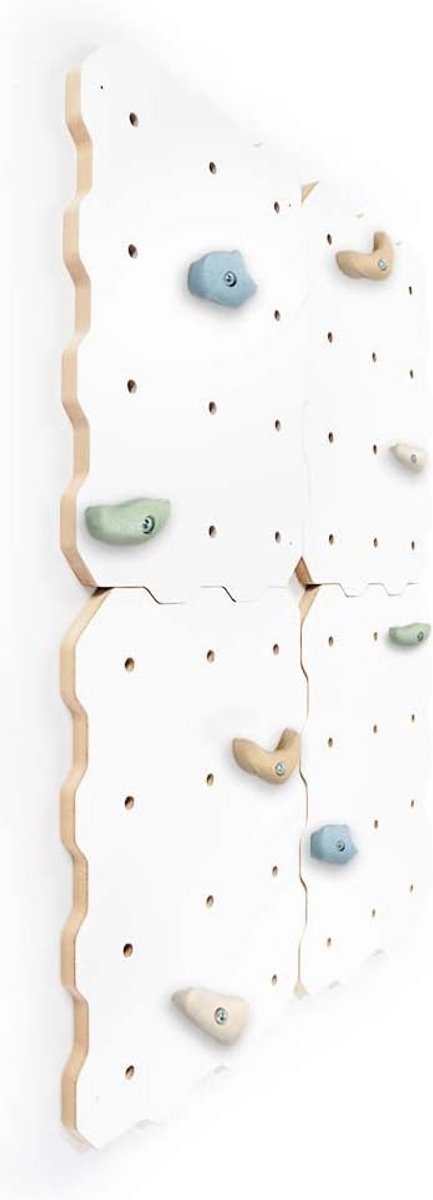 Modulair Klimwand Systeem voor Kinderen Binnen met Houten Panelen en Klimhandgrepen