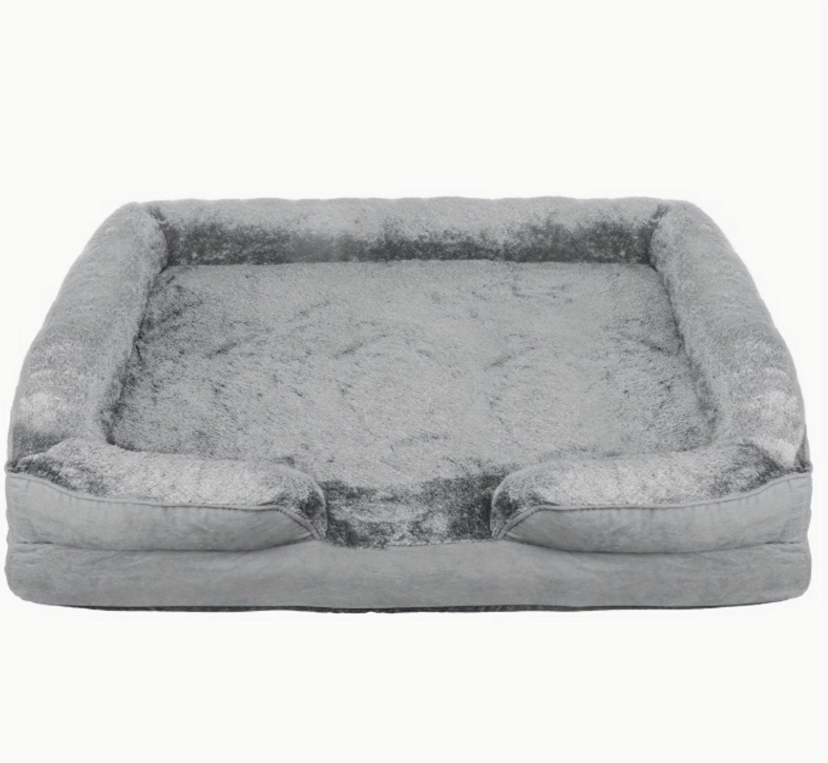 Groot U-Vormig Hondenbed – Zacht & Comfortabel met Pluche Vulling | 106×80×20 cm – Grijs thumbnail 7