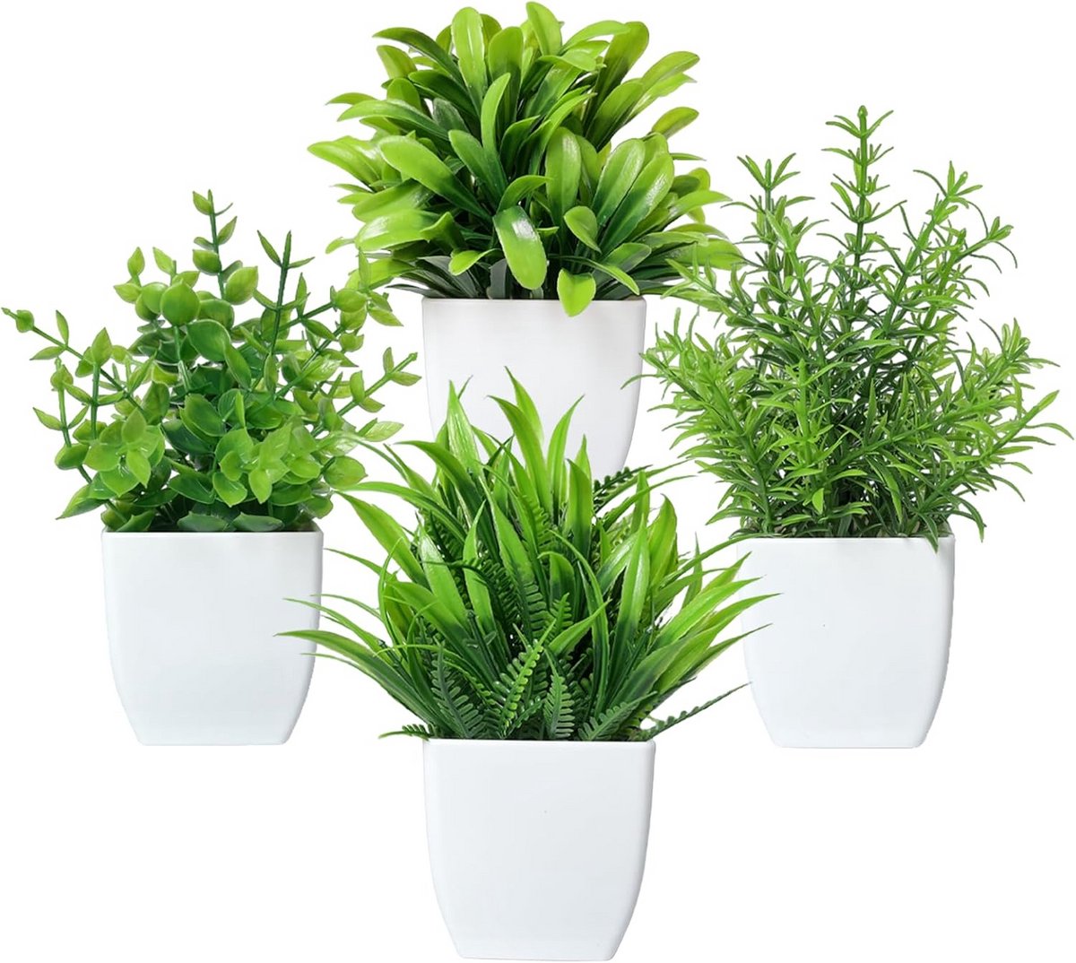 Set van 4 Realistische Kunstplanten – Compacte Groene Decoratie voor Kantoors, Woonkamer, 
