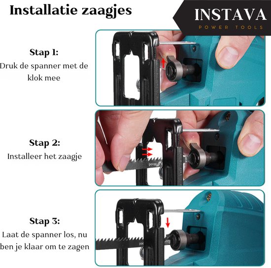 Instava® Decoupeerzaag Accu 18V – Incl. 2 Accu’s – Met Laser & LED – Decoupeerzaag Set – Geschikt voor Makita LXT – Incl. Zaagbladen – Draadloos