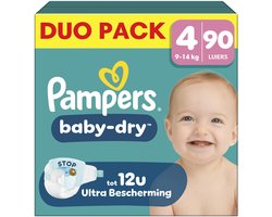 Pampers Baby-Dry Maat 4 - 90 Luiers - 9kg-14kg - Tot 100% lekvrij & comfortabele nacht