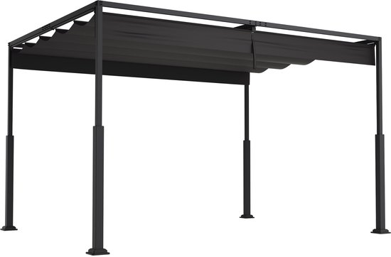 Pergola 3x4 m met Schuifdak – Stalen Terrasoverkapping Spatwaterbestendig & UV-Bestendig – Tuinpaviljoen, Overkappingen Buiten – Zwart