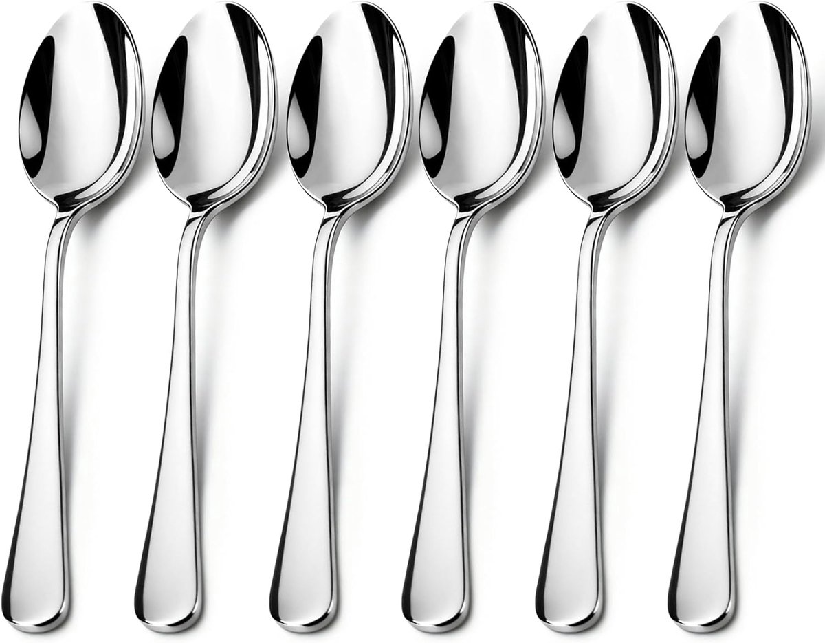 Set van 6 RVS Tafellepels - Soeplepels en 19 cm Dessertlepels