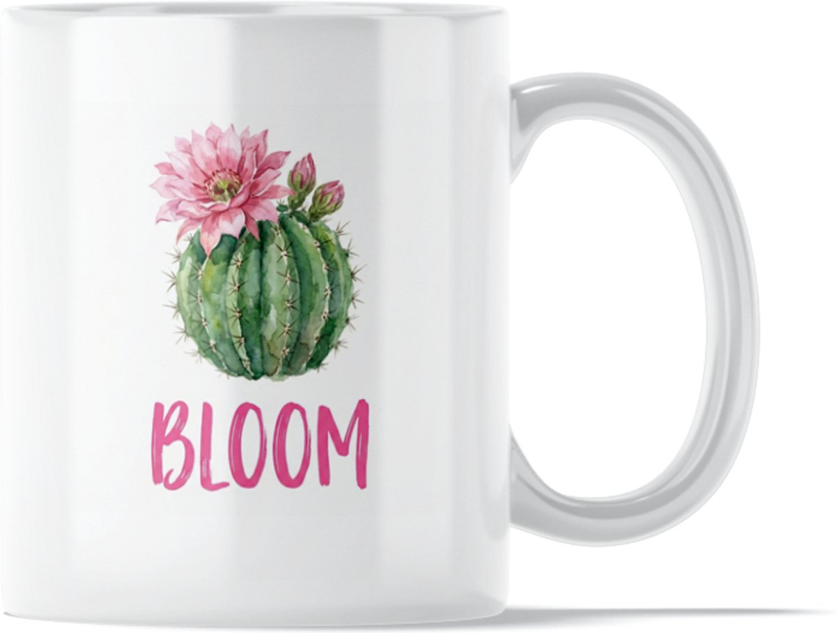 "Aquarel Series" Mok: Bloom Cactus – Stijlvolle Waterverf Koffiemok met Roze Bloemen - Positieve Herinnering om tot Bloei te Komen - Botanisch Cadeau voor Moeder of Vriendin