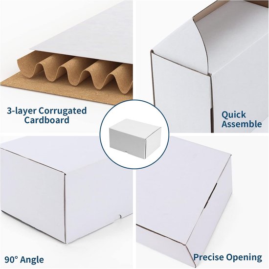 25 Witte Verzenddozen – 28 X 20 X 5 Cm, Stevig Golfkarton, Snel Inklapbaar, Zonder Tape Of Lijm