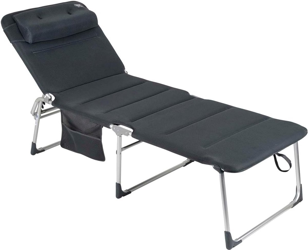 Luxe Driepoot Ligstoel Donkergrijs - Verstelbaar en Comfortabel Campingbed