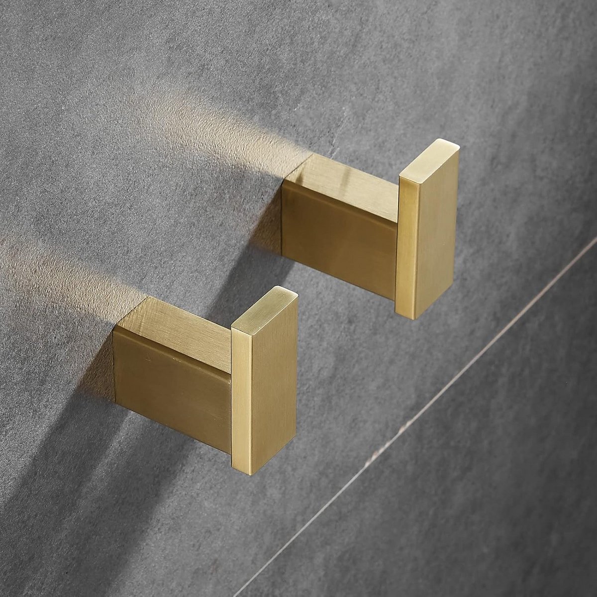 Set van 2 Handdoekhaken en Badjassenhaak, Vierkant Ontwerp, Geborsteld Goud
