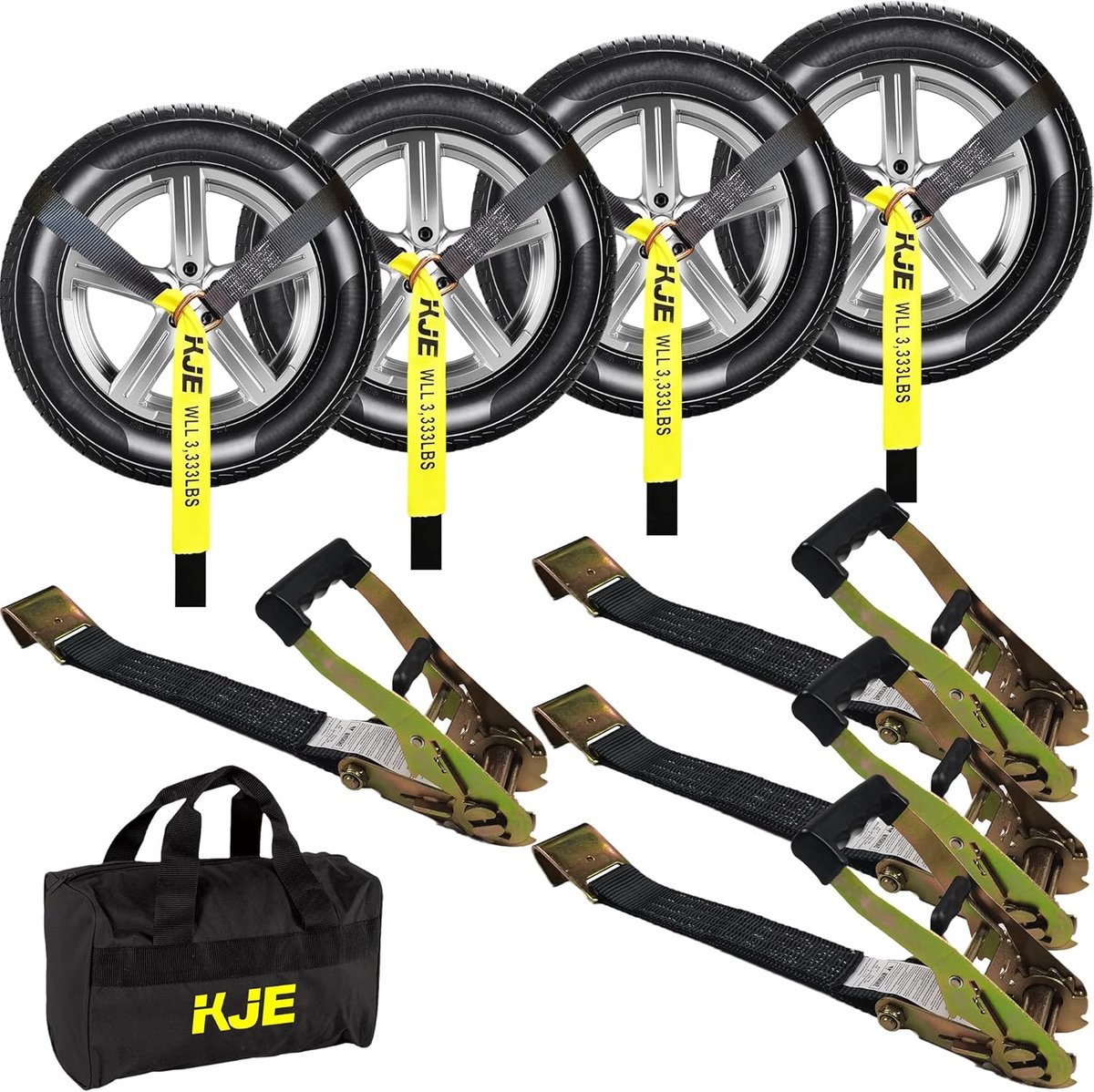 4x Spanbanden Auto Vervoer per Aanhanger - Ratelriemen met Platte Haken - 5cm x 3m - Hoge Breeksterkte