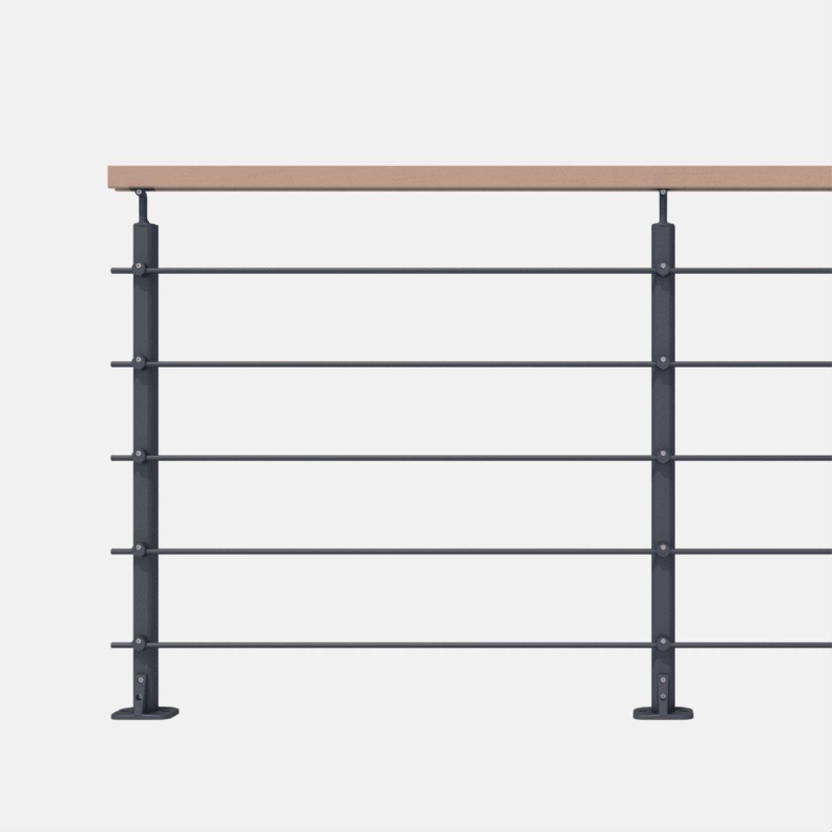 Kordo - Balustrade vlakke montage - OPALU - Antracietgrijs met beuken handgreep - 2 m