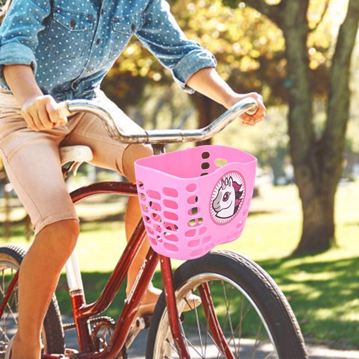 Kindvriendelijke fietsmand - eenvoudige montage, ruime opberglaad, passend voor fiets, scooter en driewieler, in diverse kleuren