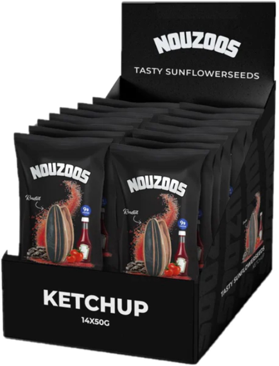 NOUZOOS - Zonnebloempitten Ketchup - 14x50gr - Geroosterd - Extra Groot