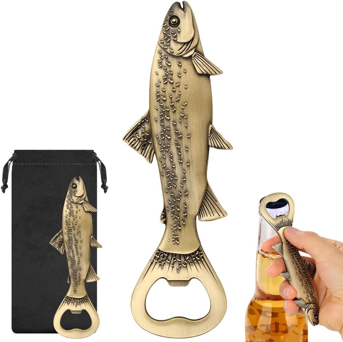 Flesopener Forel in Bronskleur Bieraccessoire Cadeau voor Vissers