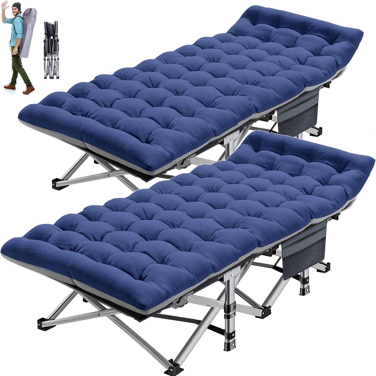 Opvouwbaar Campingbed voor Volwassenen en Kinderen - Dubbellaags 1200D Zwaar Uitgevoerd Gastenbed met Matras, Draagtas - Ideaal voor Thuis, Camping, Kantoor, Vakantie
