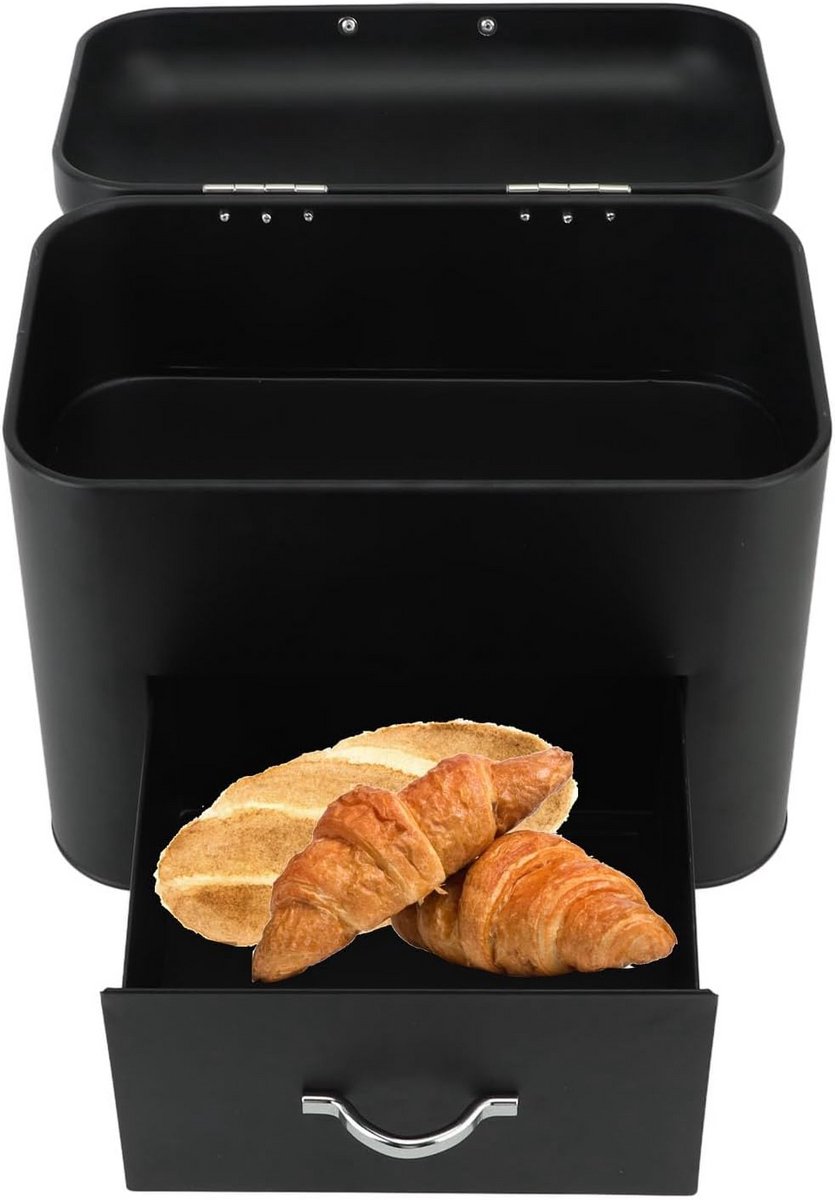 Metalen Broodtrommel 2 Lagen - Ruime Broodbox van IJzer voor Brood, Bagels en Crackers - Stevige Keukenopbergdoos