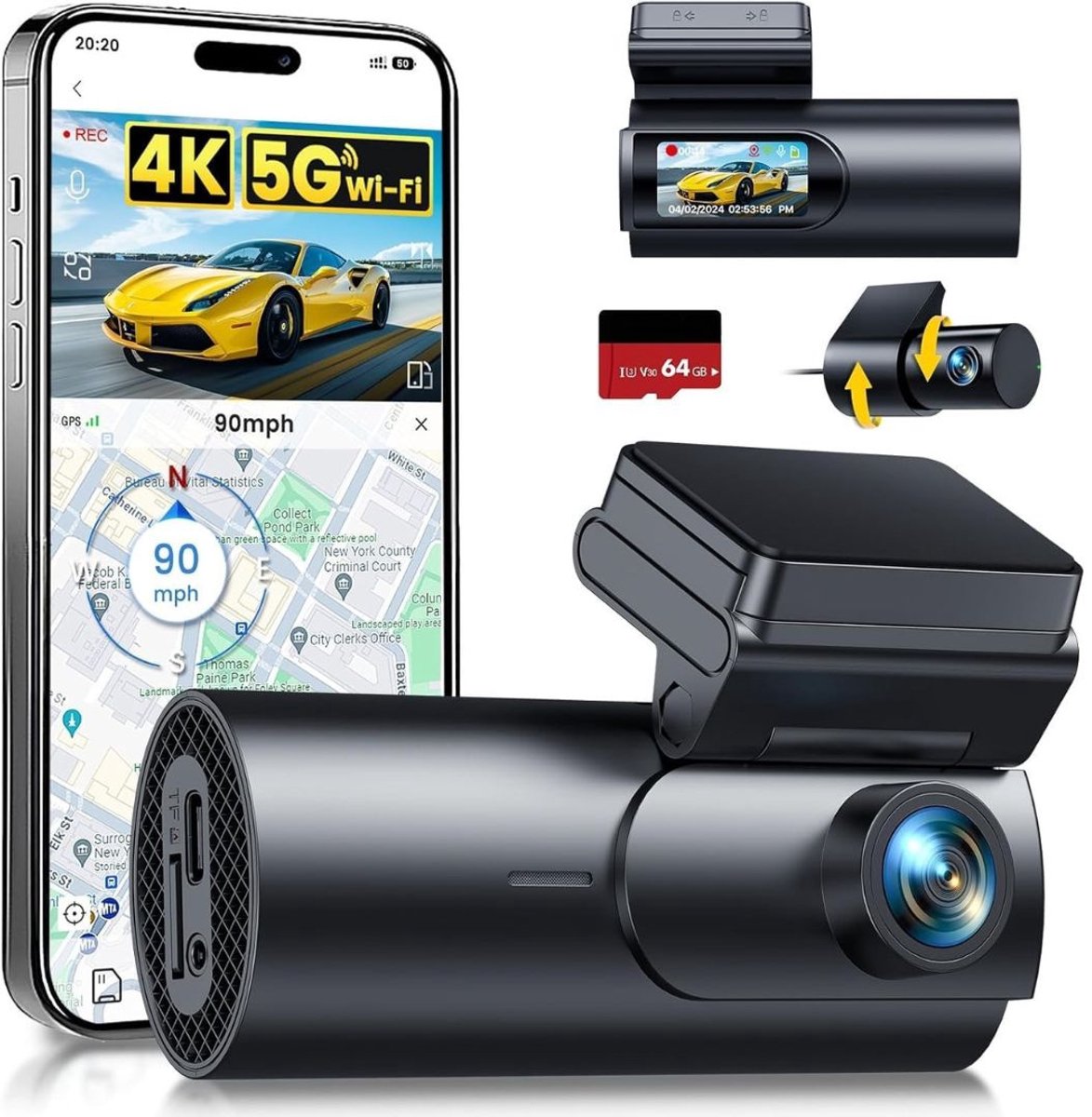 SCH® Dashcam voor Auto Voor en Achter - Dashcam - Zwart - 7cm x 3cm x 2cm