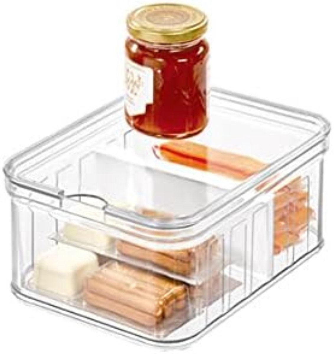 Famanu - Koelkastbox (21 cm x 16 cm x 9,6 cm), kleine opbergcontainer van BPA-vrij kunststof, opbergsysteem voor keuken of koelkast, transparant