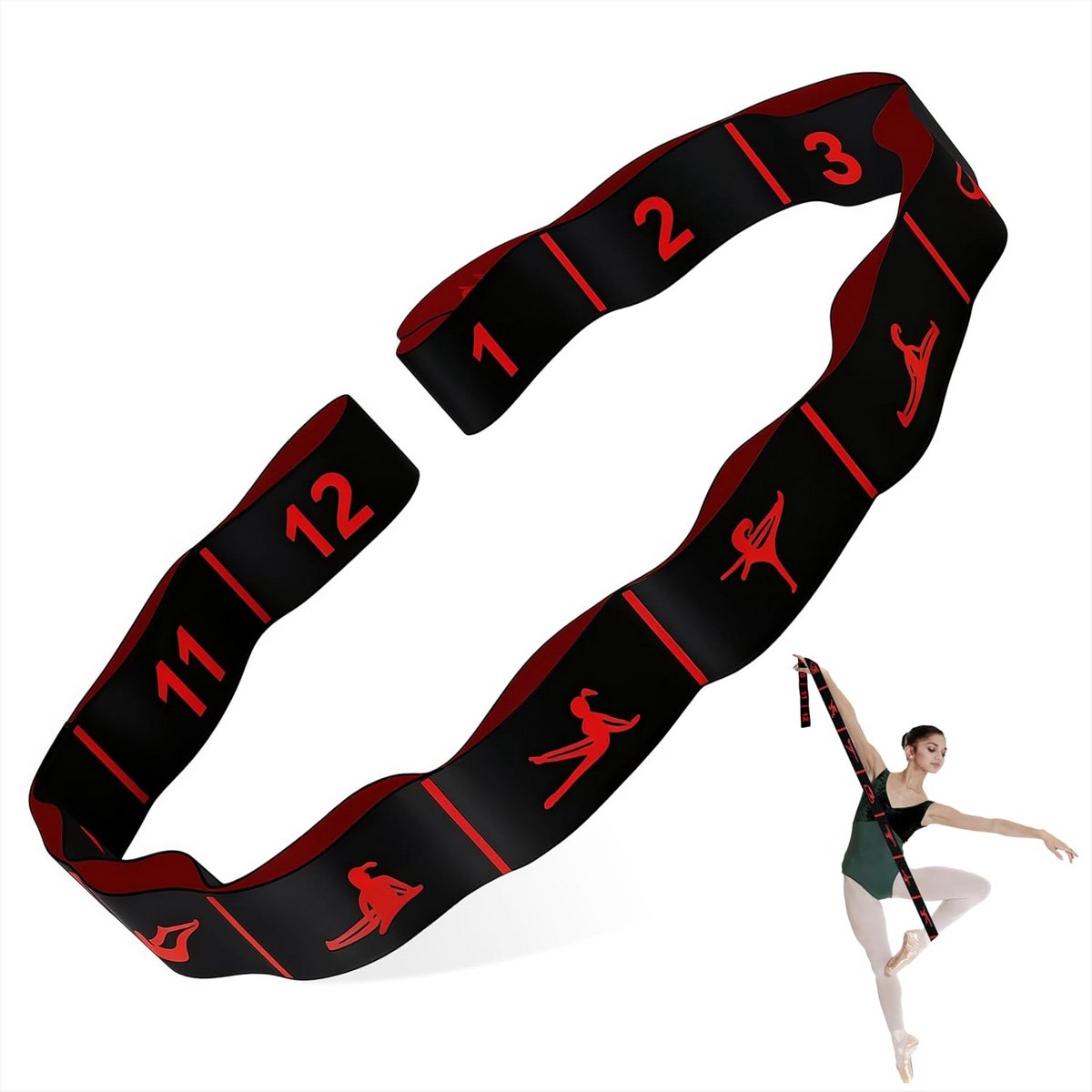 Flexibele Stretchband met 12 Lusjes voor Yoga, Pilates en Fitness