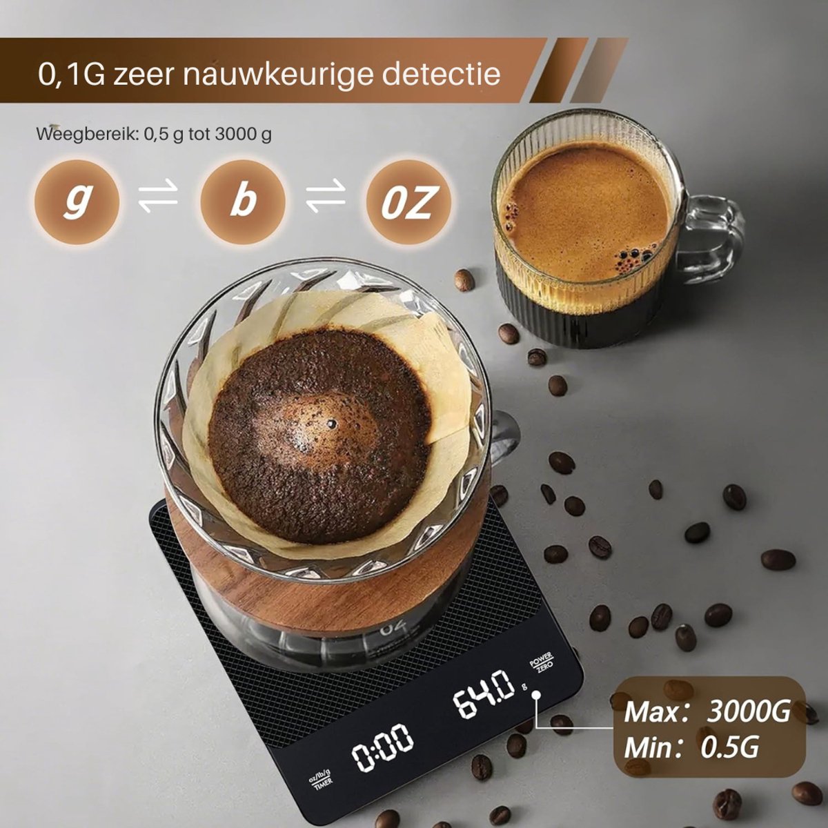 AMA® Koffie Weegschaal - Weegschaal - Scale - 19x15x4cm - Zwart
