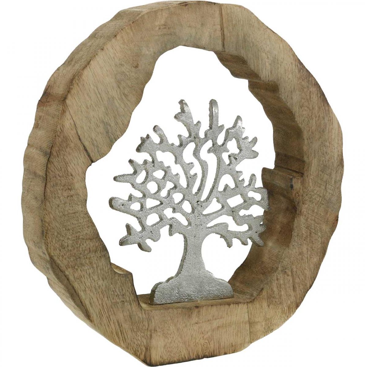Deco sculptuur boom in een houten ring tafeldecoratie om te plaatsen 2