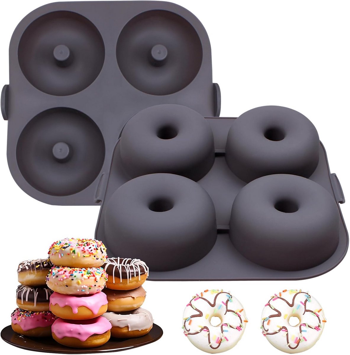 Siliconen Donutbakvorm voor Heteluchtfriteuse - 4 Grote Gaten, Antiaanbaklaag