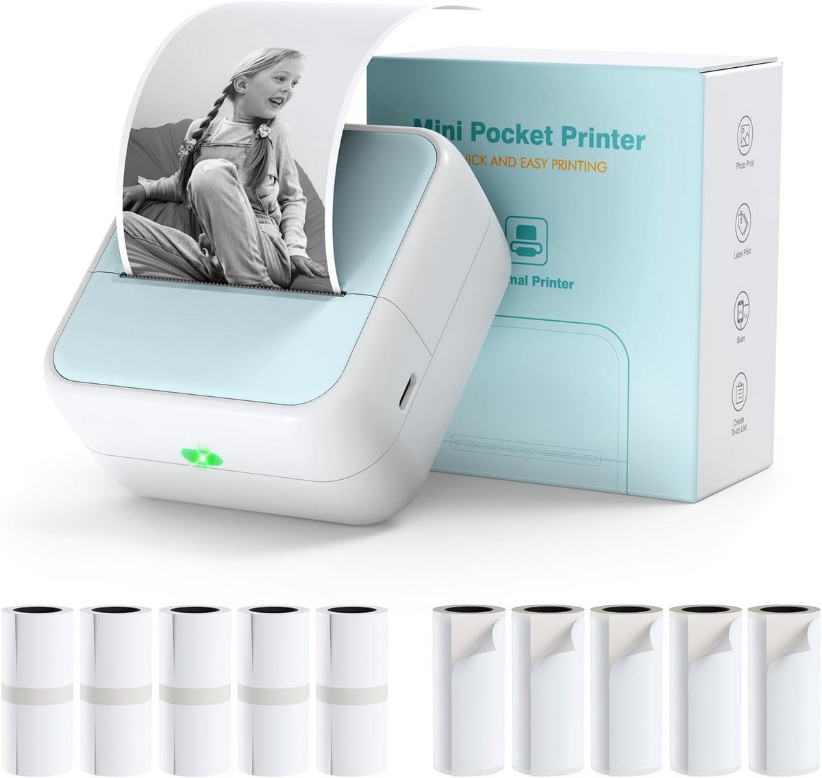 Draagbare Mini Printer voor Smartphone met 11 Rollen Papier