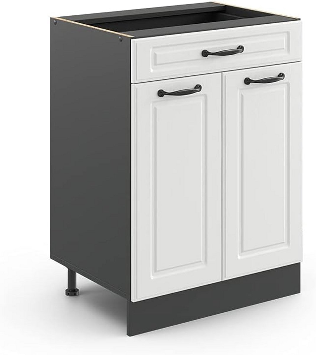 Keukenonderkast met lade 60 cm Landhuisstijl Wit/Antraciet Modulair