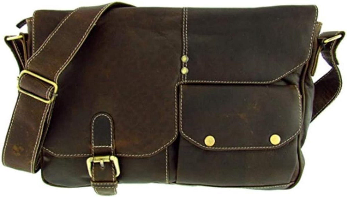 Leren aktetas buffelleer vintage laptoptas met schouderriem