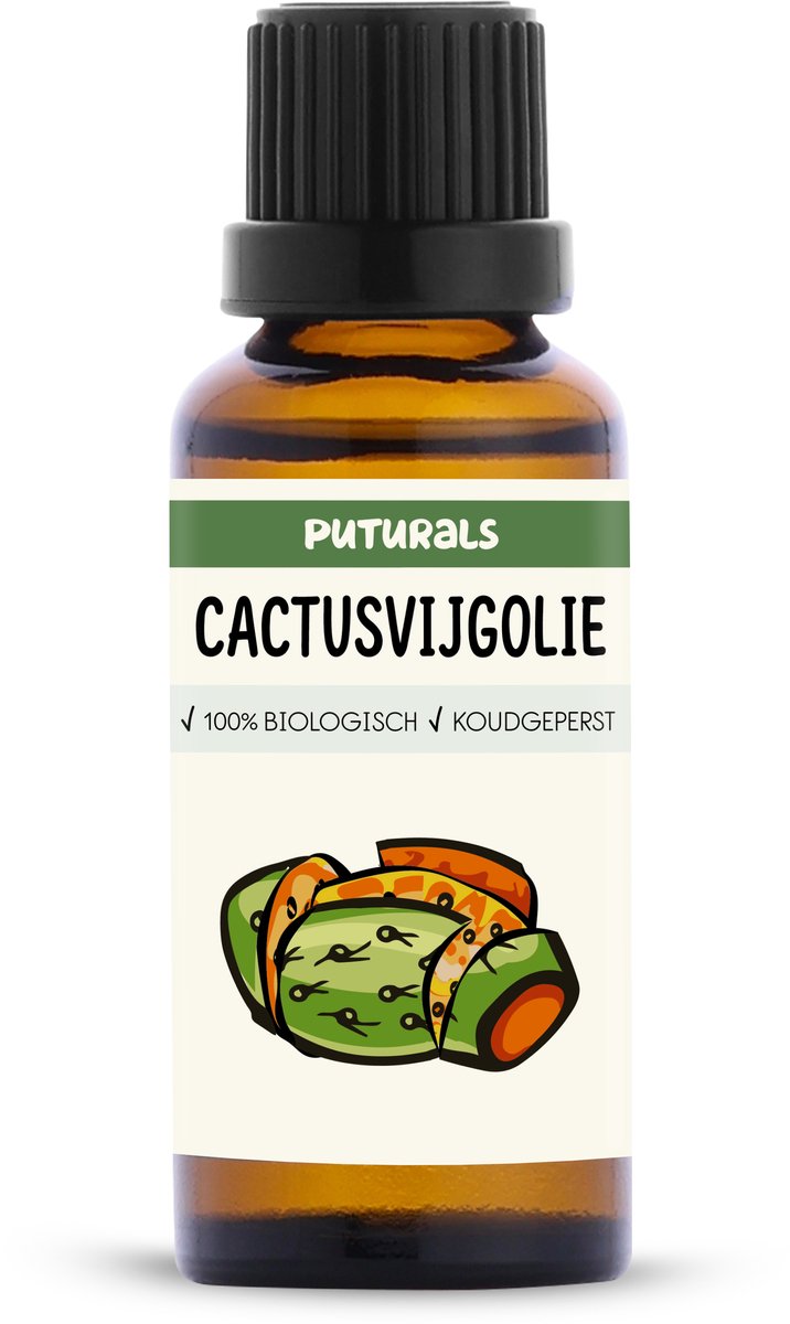 Puturals Cactusvijgolie 100% Biologisch - 30ml - Koudgeperst en Puur - Prickly Pear Oil uit Marokko voor Gezicht en Haar