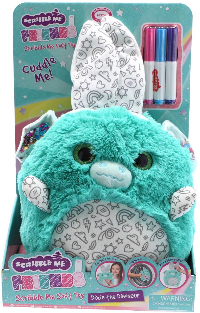 Scribble Me pluche knuffel om zelf te kleuren met stiften - creatief speelgoed.