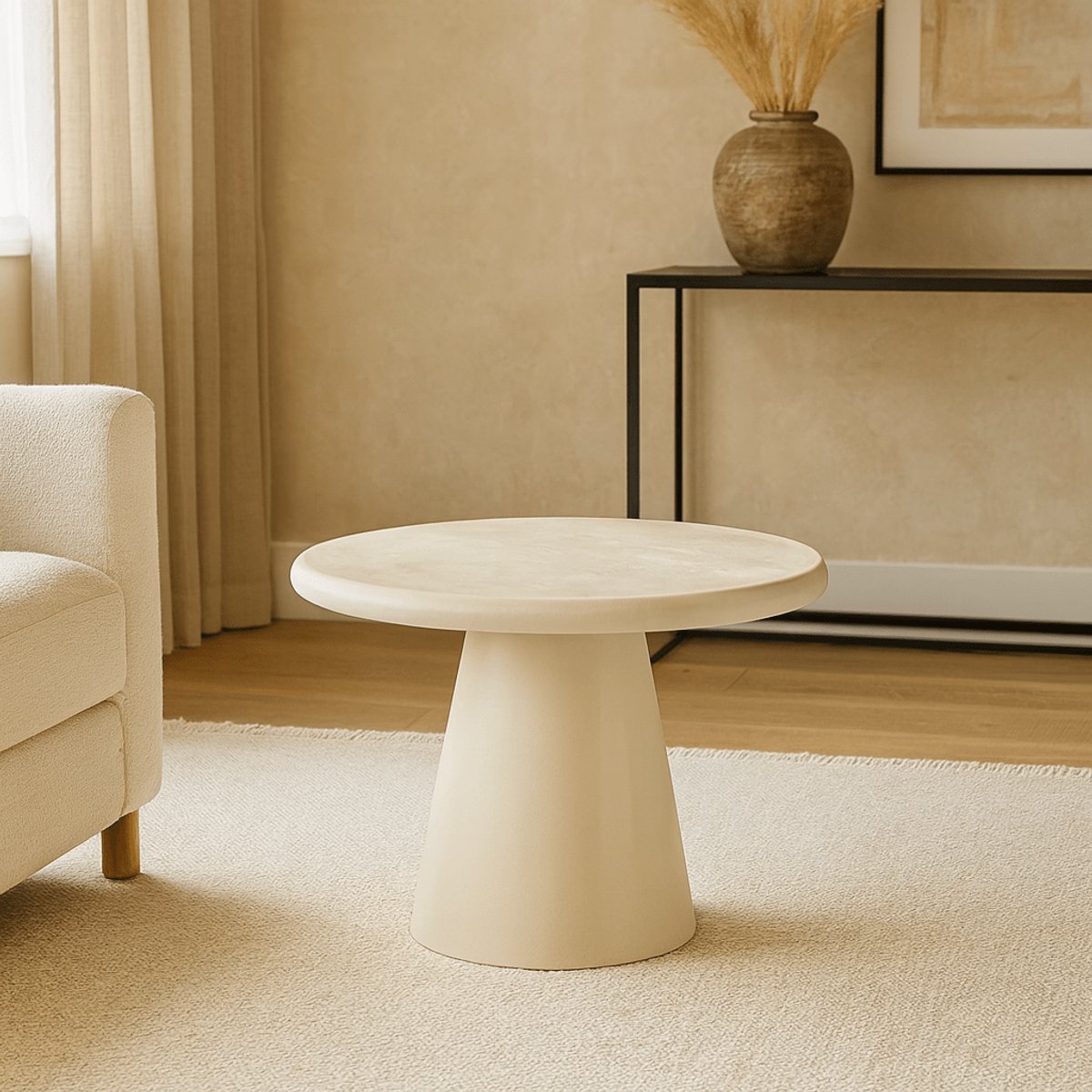 Salontafel Rond Savannah Microcement 60 cm Beige Mahom Industrieel - Kleine tafel van Mangohout & Metaal - Industriële Huiskamertafel