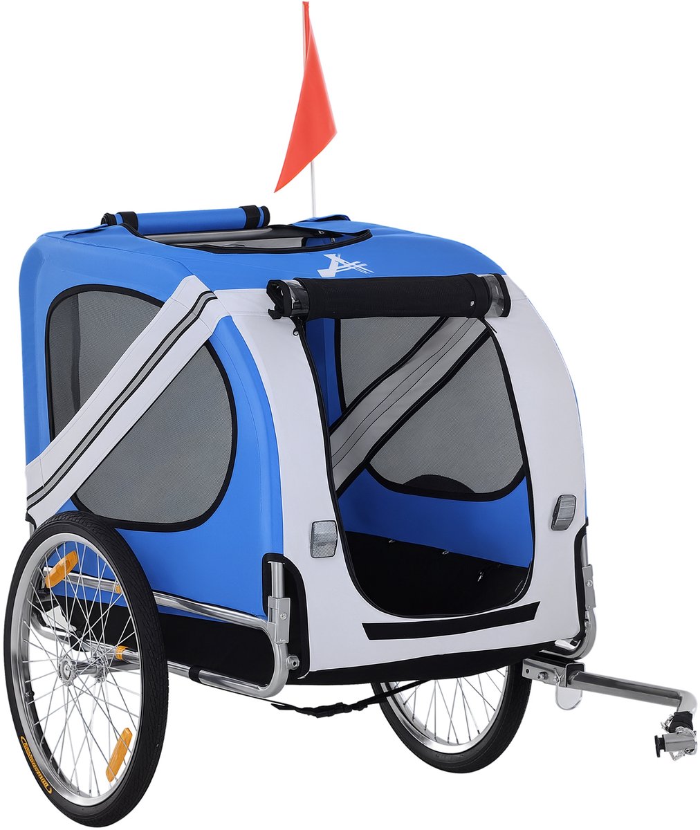 PawHut Fietsaanhanger voor Huisdieren - Aier - 130x73x90cm - Wit en Blauw
