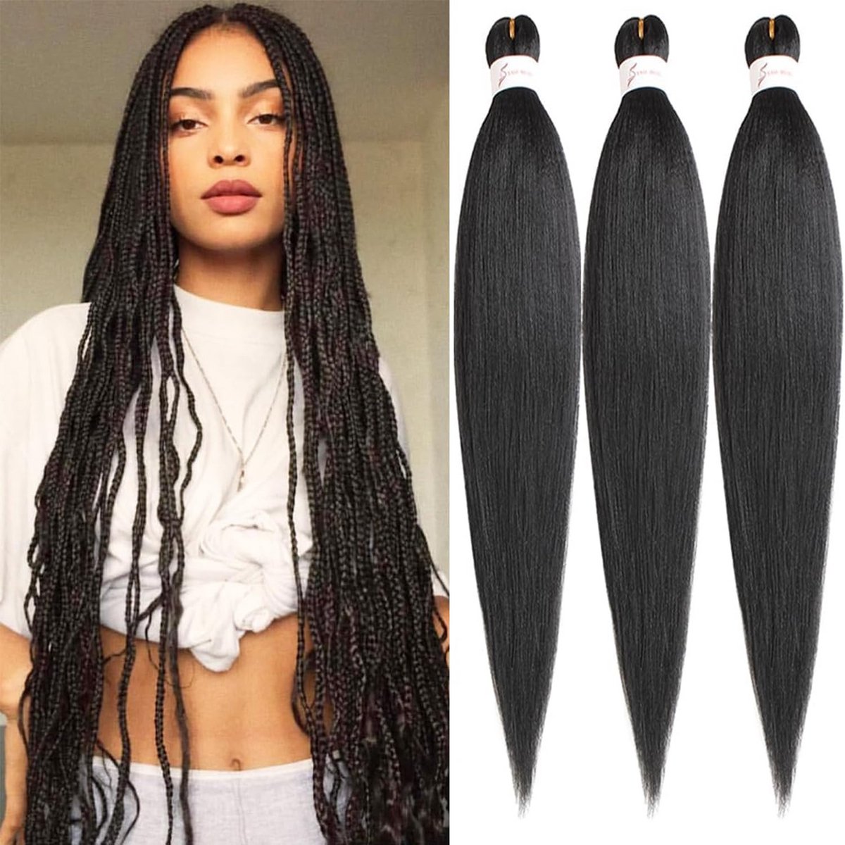 Voorgerekt Vlechthaar 76 cm voor Boxbraids - Gemakkelijk te Vlechten met Yaki-structuur