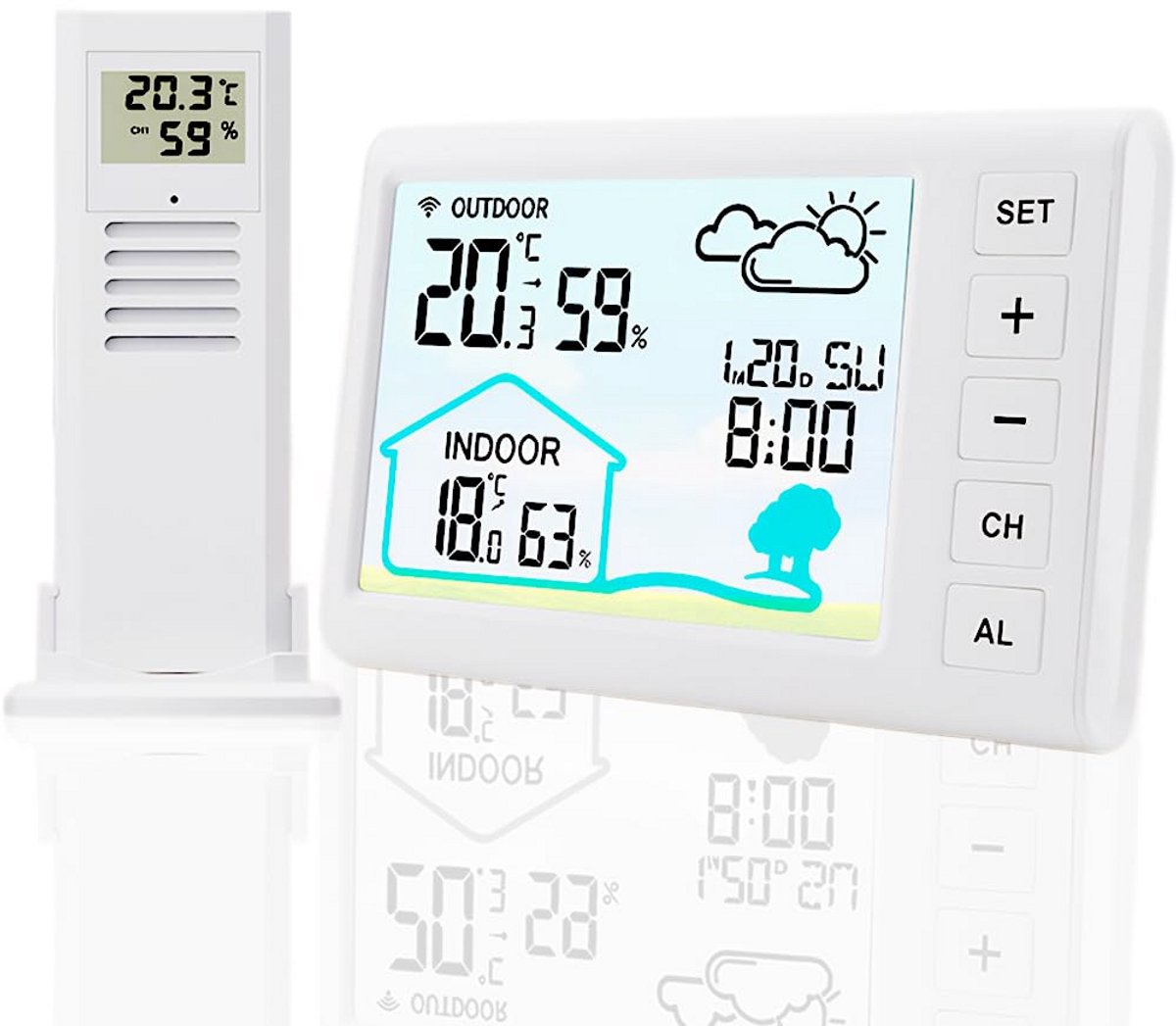 Weerstation Binnen en Buiten - Weerstation Draadloos Binnen Buiten - Weerstation met Buitensensor - Weermeter