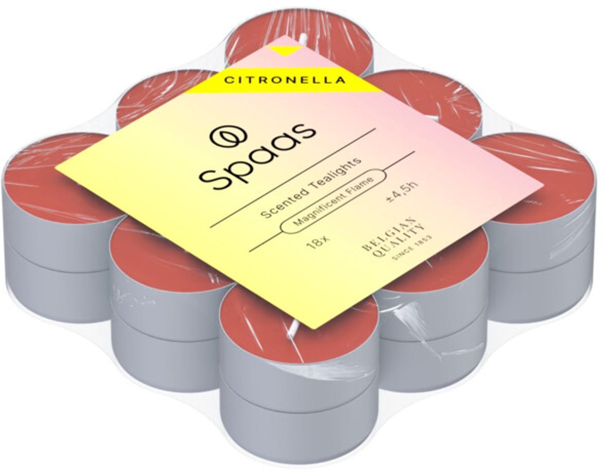 SPAAS Citronella Theelichten Brandduur ± 4,5 u Levendig Rood - 18 stuks