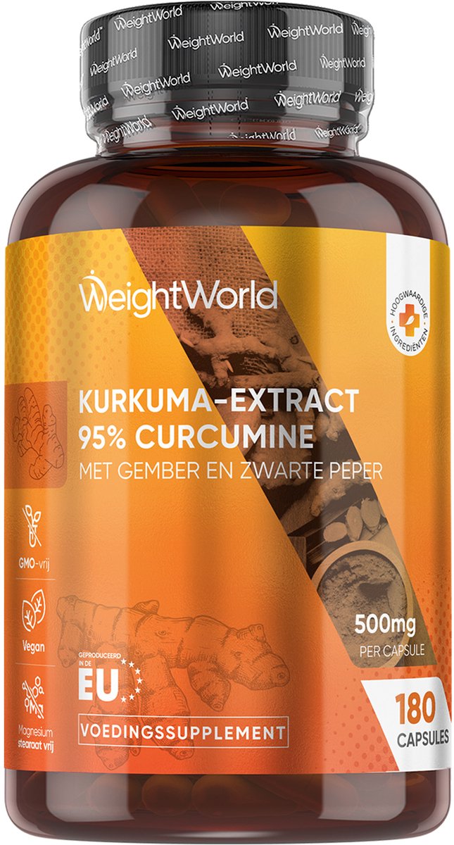 WeightWorld Curcumine capsules - Kurkuma-extract met 95% Curcumine - Met Zwarte Peper en Gember - 180 capsules voor 6 maanden - Gemaakt in de EU