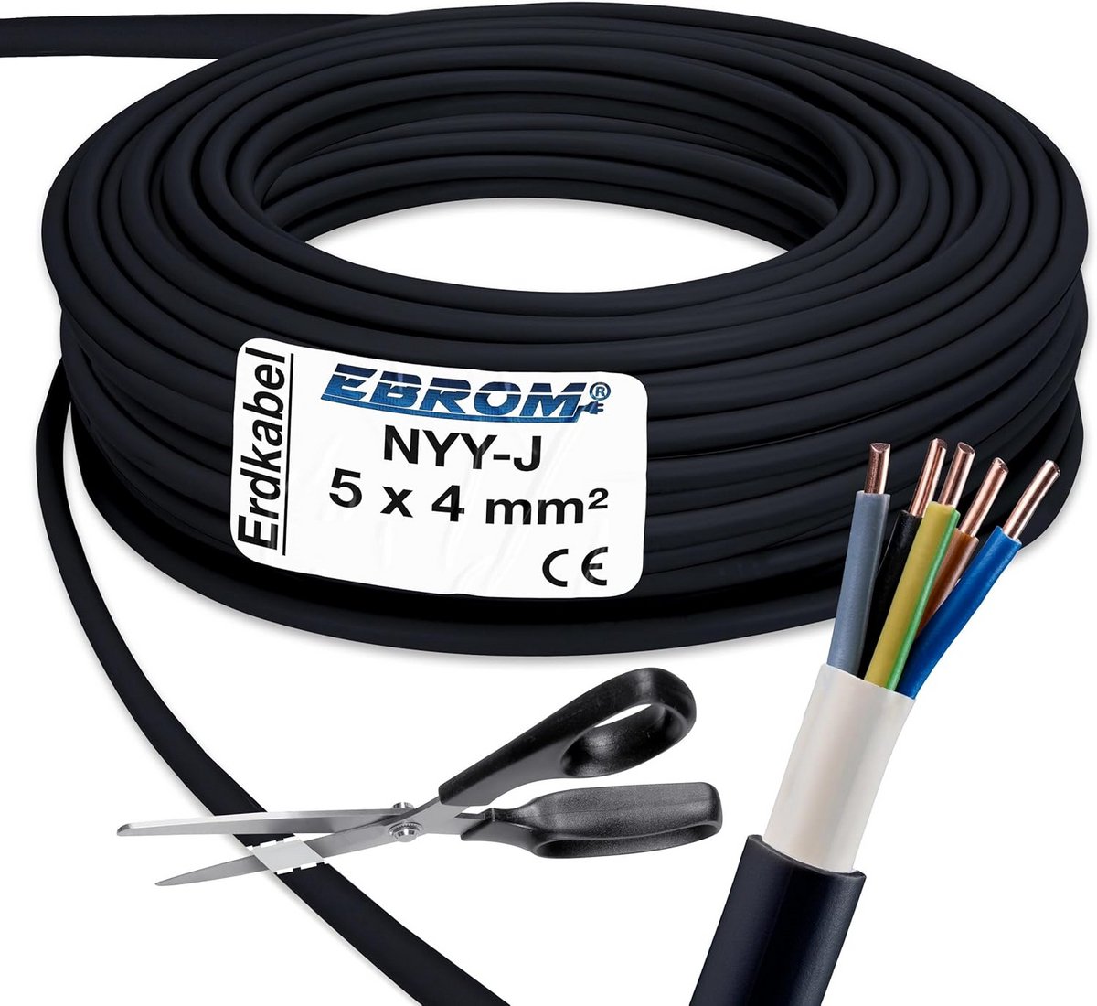 Krachtige stroomkabel NYY-J 5x4 mm² installatiekabel zwart 15 meter