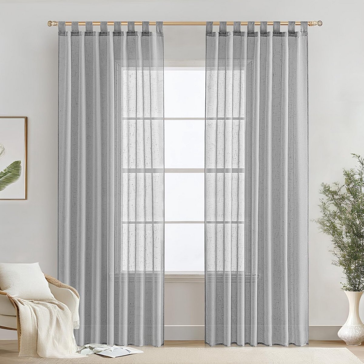 Lichte Voile Gordijnen met Lussen 2 Stuks voor Woonkamer en Slaapkamer imitatie Linnen