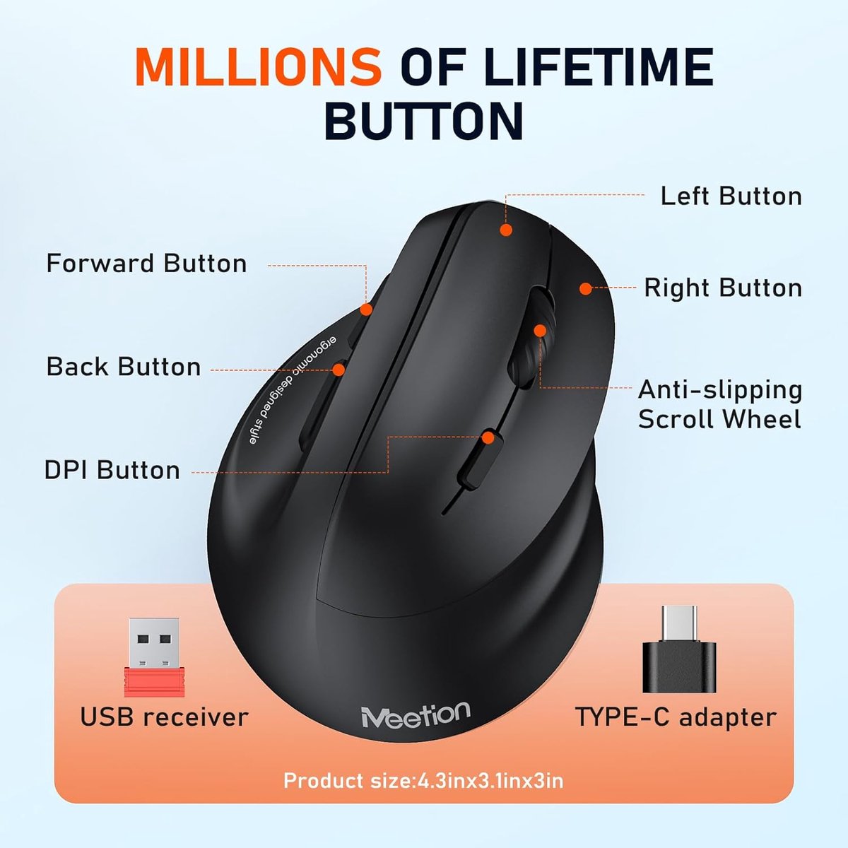 Meetion BTM010R - Ergonomische Draadloze Muis thumbnail 6