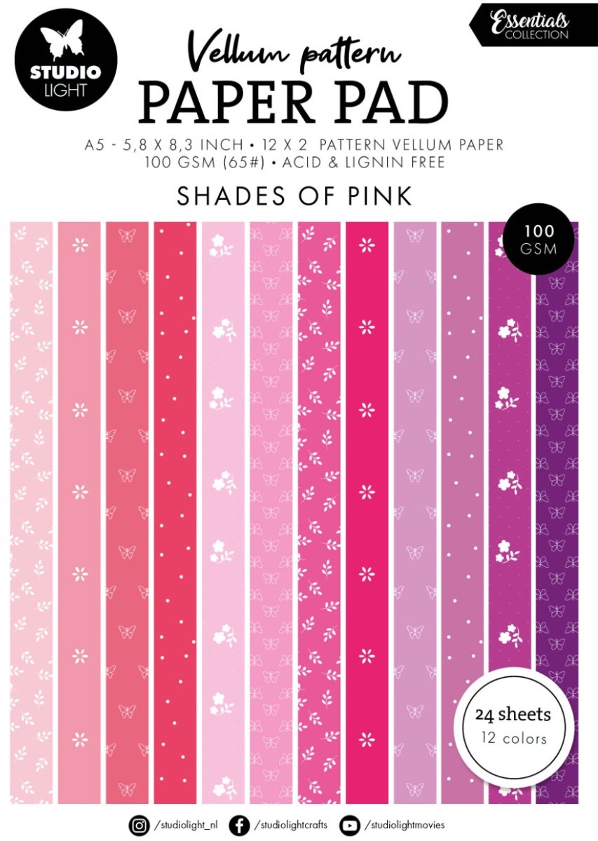 Vellum pattern paper pad - Shades of pink - Essentials nr. 448