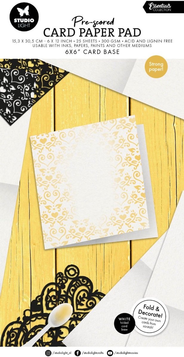 Card paper pad Pre-scored white 6x6 inch cards - Essentials nr. 445