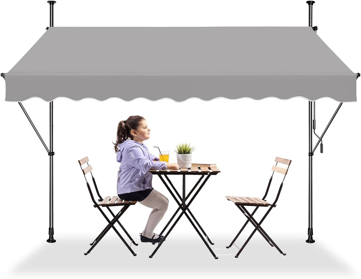 ACXIN Klemmarkies Balkonmarkies - Uitschuifbare Zonwering Handkurbel - 300x120cm Grijs