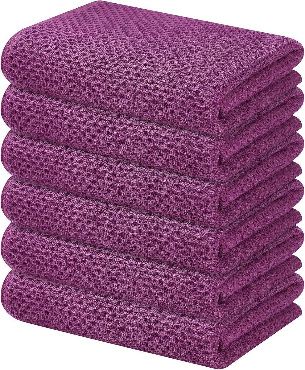Set van 6 Keukendoeken Katoen Wafelstructuur - Zacht & Absorbend Vaatdoeken - 33x71 cm
