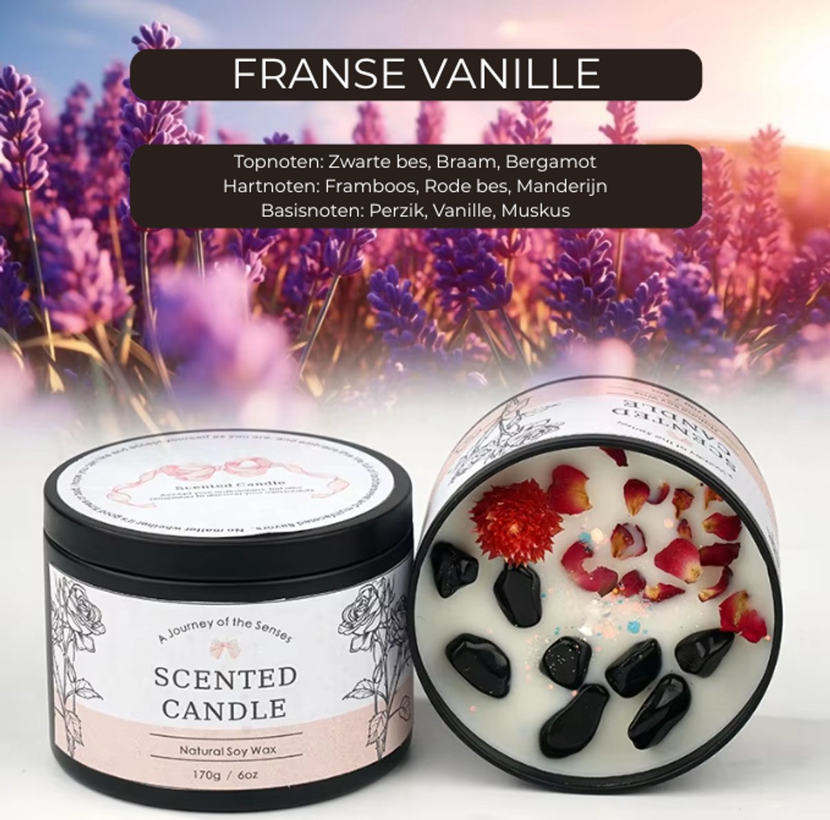 Luxe Geurkaars Franse Vanille – Sojawas Scented Candle 170g – Warme Vanille & Rood Fruit – Aromatherapie Kaars met Muskus – Cadeau voor Haar