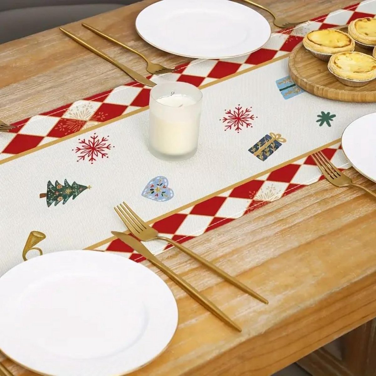 Feestelijke Kerst Tafelloper met Plaid Patroon voor Kerstboom en Winterdecoratie