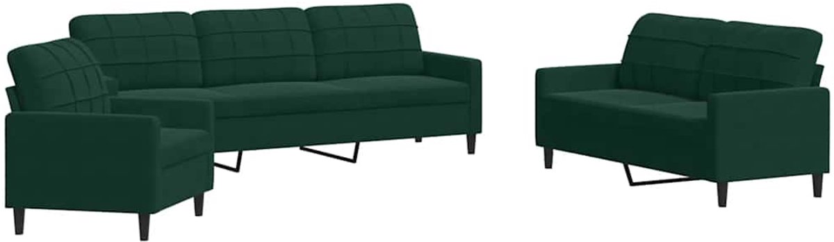 vidaXL - 3-delige - Loungeset - met - kussens - fluweel - donkergroen
