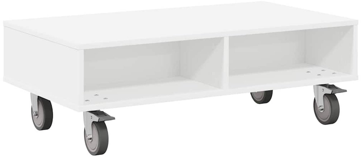 vidaXL Bijzettafel - met - wielen - Wit - 90 - x - 50 - x - 30 - cm - Bewerkt - hout